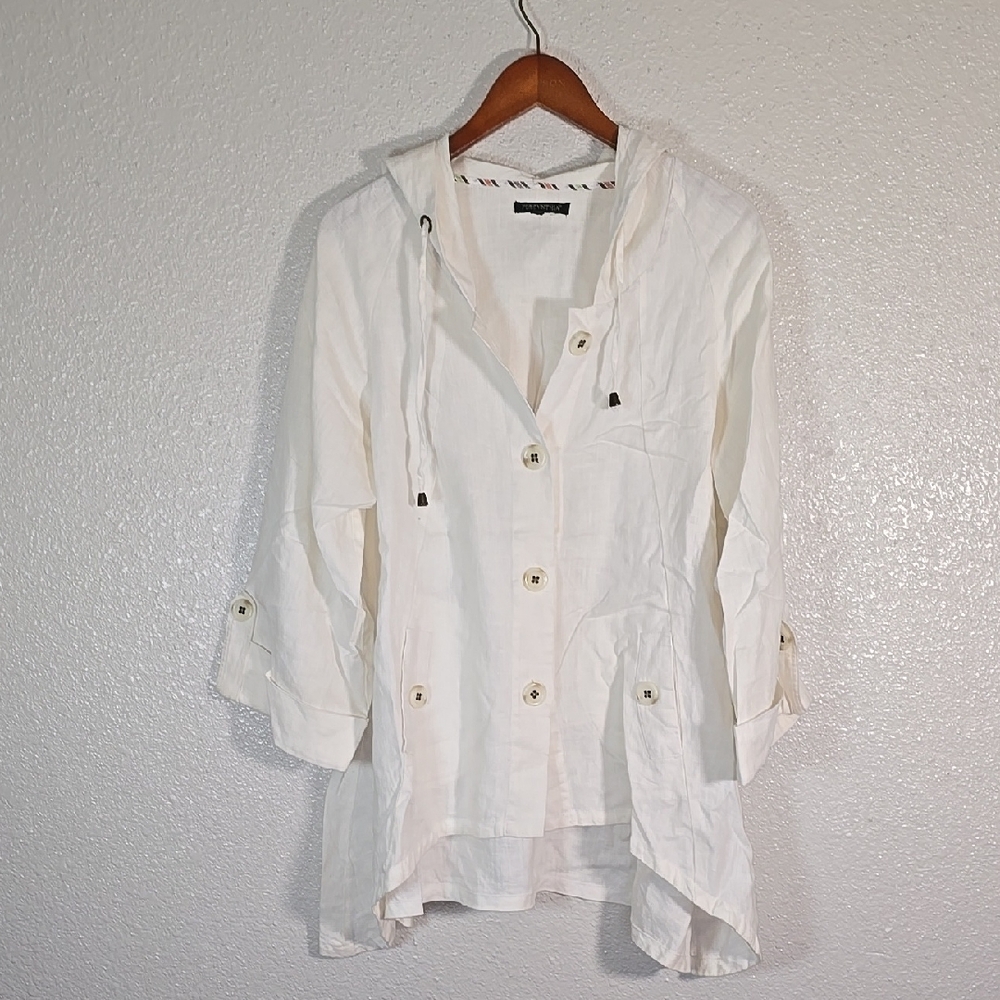For Cynthia White Button-Up 100% Linen Jacket